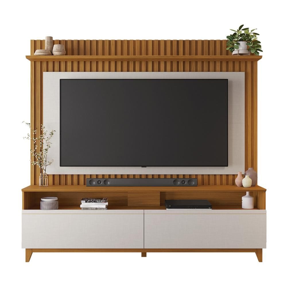 Rack com Painel para TV até 65 Polegadas Ripado 2 Portas NT 1340 Freijó/Off White - Notável