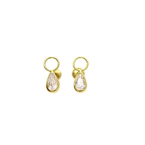 Brinco Infantil Tarraxa Baby Gota Lagrima Branca Ouro J23407