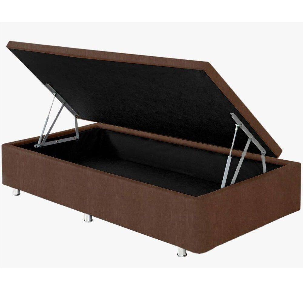 Base Box Bau solteiro Damasu Turim Smart largura de 88 cm e altura de 40 cm em tecido linho Marrom