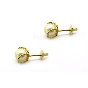 Brinco De Pérola Ouro 18k Segundo Furo Aro Torcido J22975