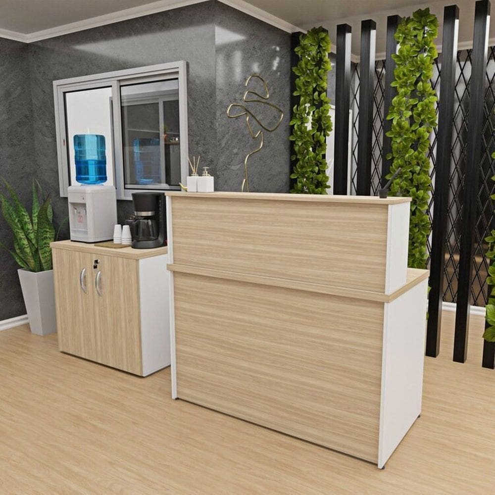 Conjunto Armário Baixo Balcão Atendimento Recepção Dubai/Branco