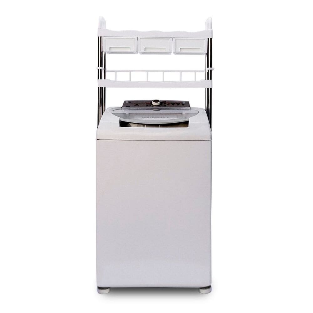Rack com Prateleiras e Gavetas para Maquina de Lavar Roupas Branco