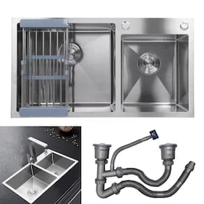 Cuba Dupla Cozinha Goumert Aço Inox Escovado Escorredor Luxo Lava Louça Casa Balcao Pia Torneira Limpeza Area Externa