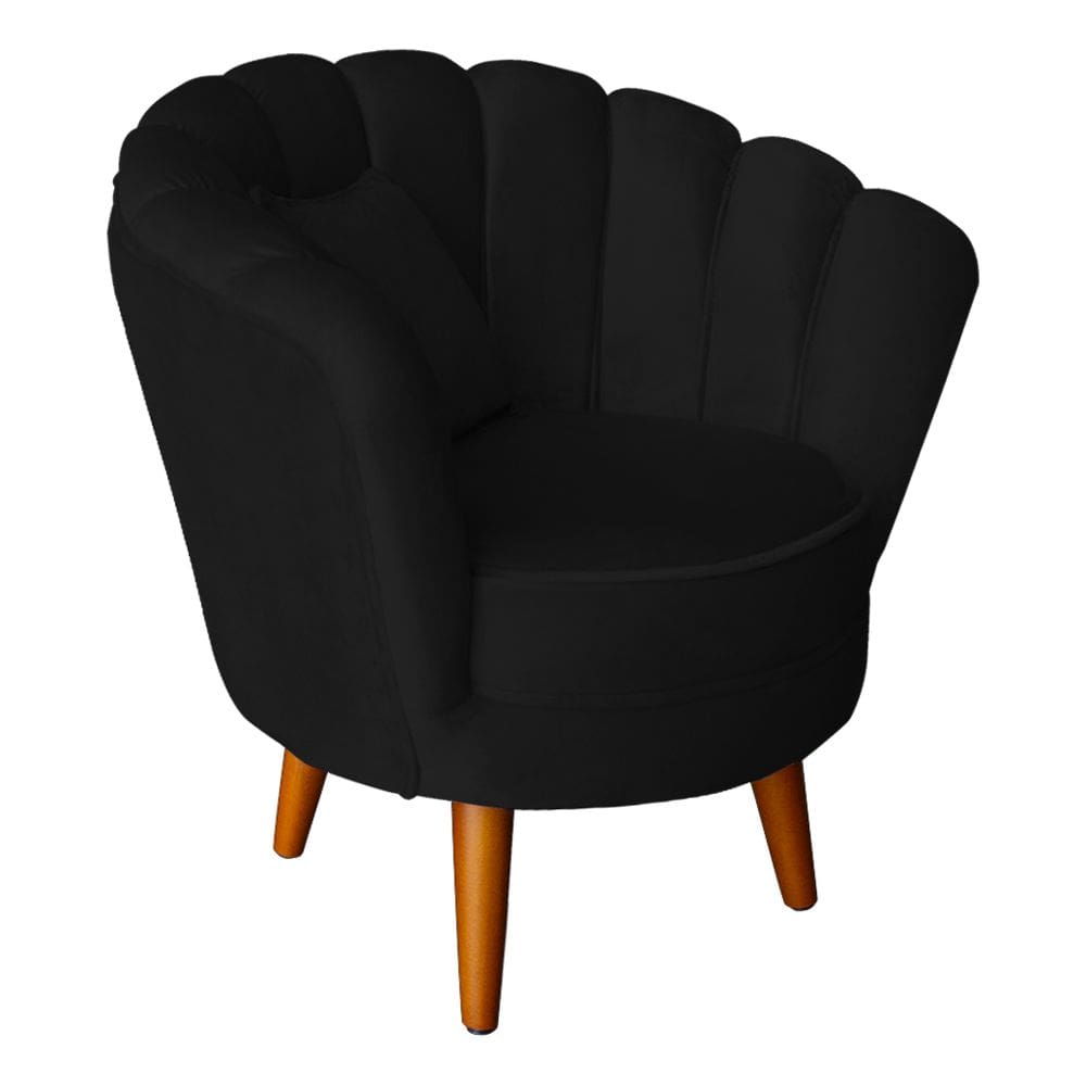 Poltrona Pétala Elegancia Decorativa Com Pés De Madeira Preto