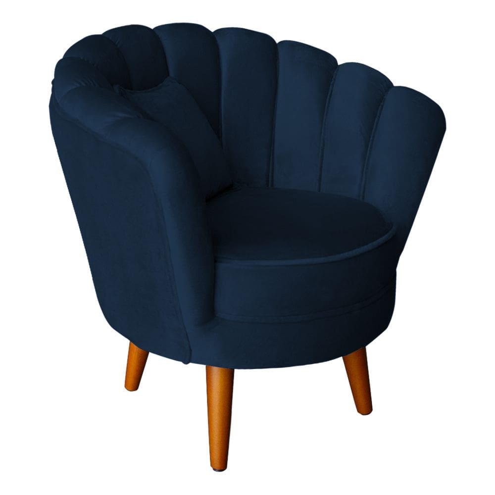 Poltrona Pétala Elegancia Decorativa Com Pés De Madeira Marinho