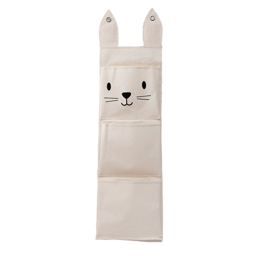 Cesto infantil de parede com 3 bolsos de algodão coelho - Oikos