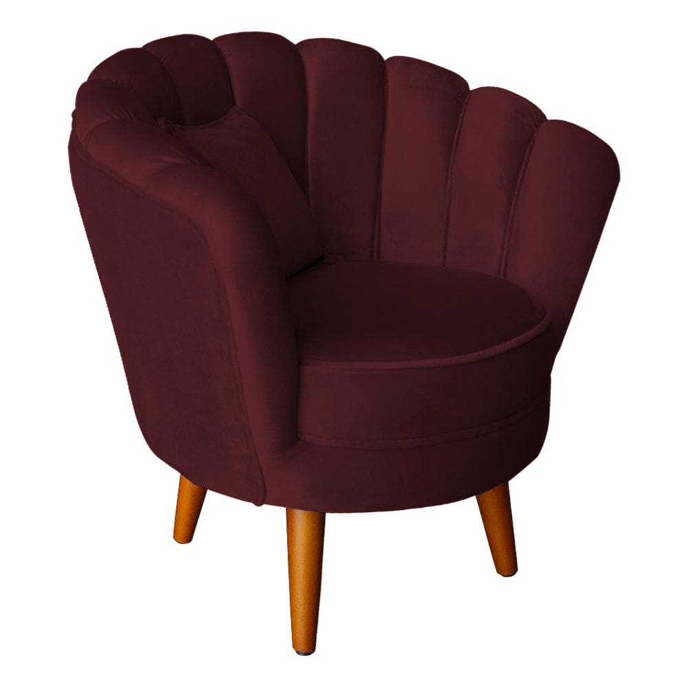 Poltrona Pétala Elegancia Decorativa Com Pés De Madeira  Bordo