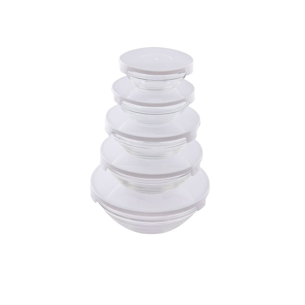 Kit 5Pcs Potes Redondo De Vidro E Tampa De Plástico