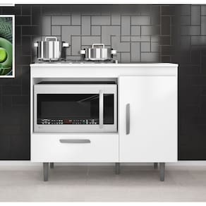 Balcão para Cooktop Alecrim 4 Bocas 105cm 1 Porta 1 Gaveta com Nicho p/ Forno ou Microondas - Branco Poliman