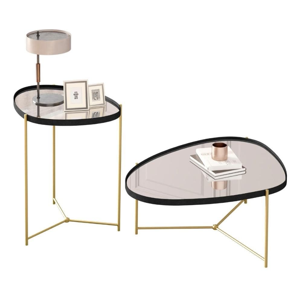 Conjunto de Mesas Cartagena Preto Dourado