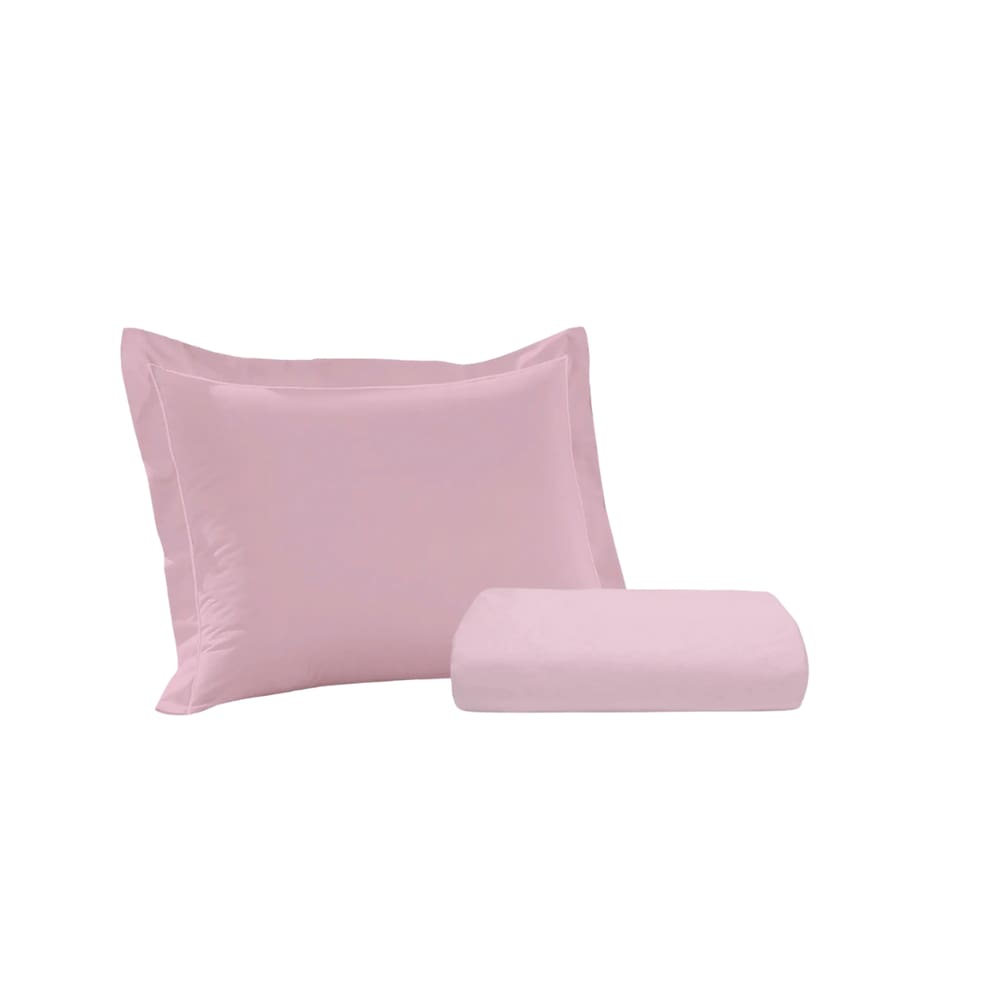 Kit Lencol Elástico e Fronha Solteiro 230 Fios Reffinata Buettner Rosa Chic