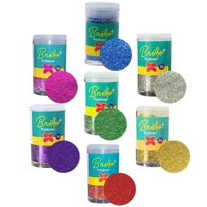 Kit 07 Potes de Glitter Escolar PVC Metálico Brilho Poliéster Pote 3g Make+ | Purpurina | Brilho em Pó | Neon | Unhas