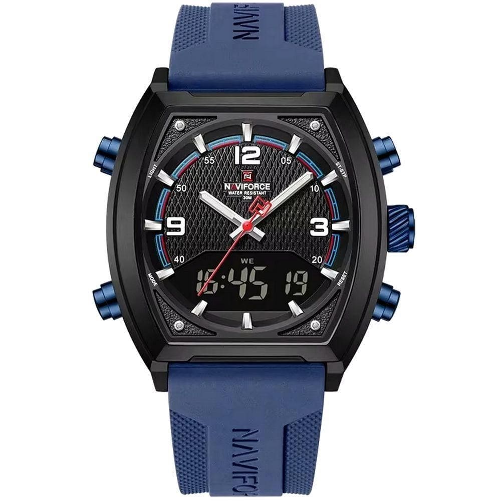 Relógio Digital Masculino Pulseira De Silicone Quartzo Tonneau Duplo Display Esportivo Azul Escuro