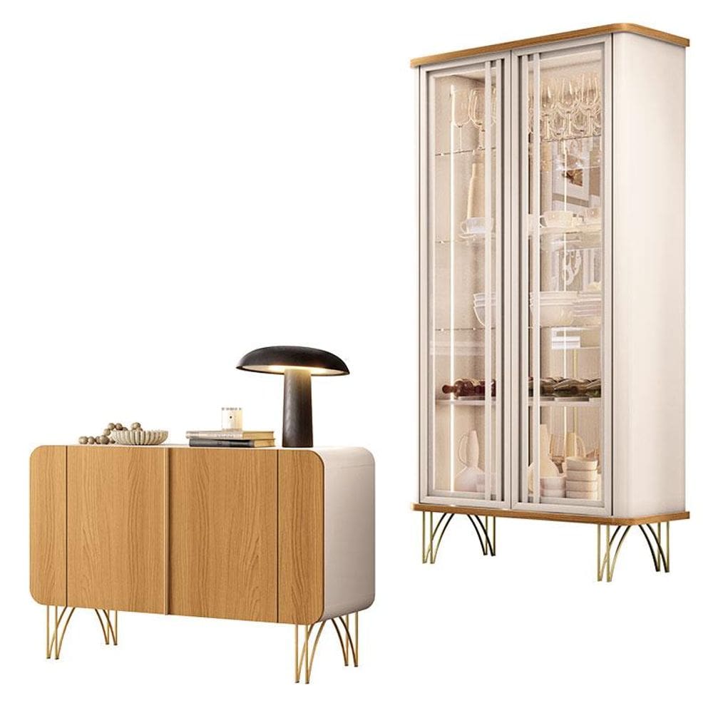 Buffet Benvenuto e Cristaleira Évora Off White Cinamomo - HB Móveis