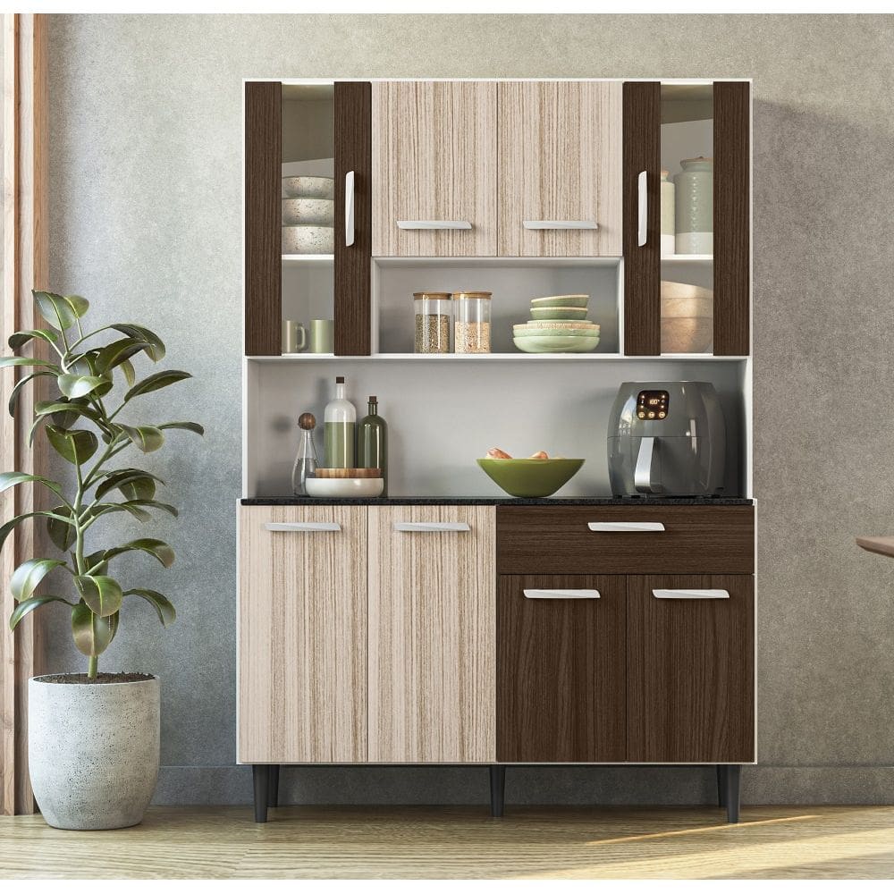 Kit de Cozinha 120m 8 Portas 1 Gaveta Gabi - Branco /Rovere/ Amendoa Poliman