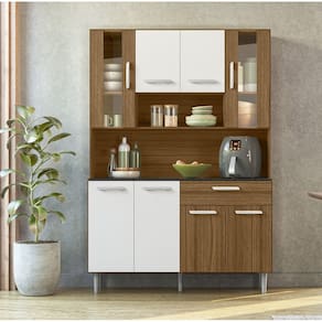 Kit de Cozinha 120m 8 Portas 1 Gaveta Gabi - Carvalho/Branco