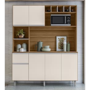 Kit Cozinha Alice 160m 6 Portas 1 Gaveta e Nicho Adega - Carvalho/Off White Poliman