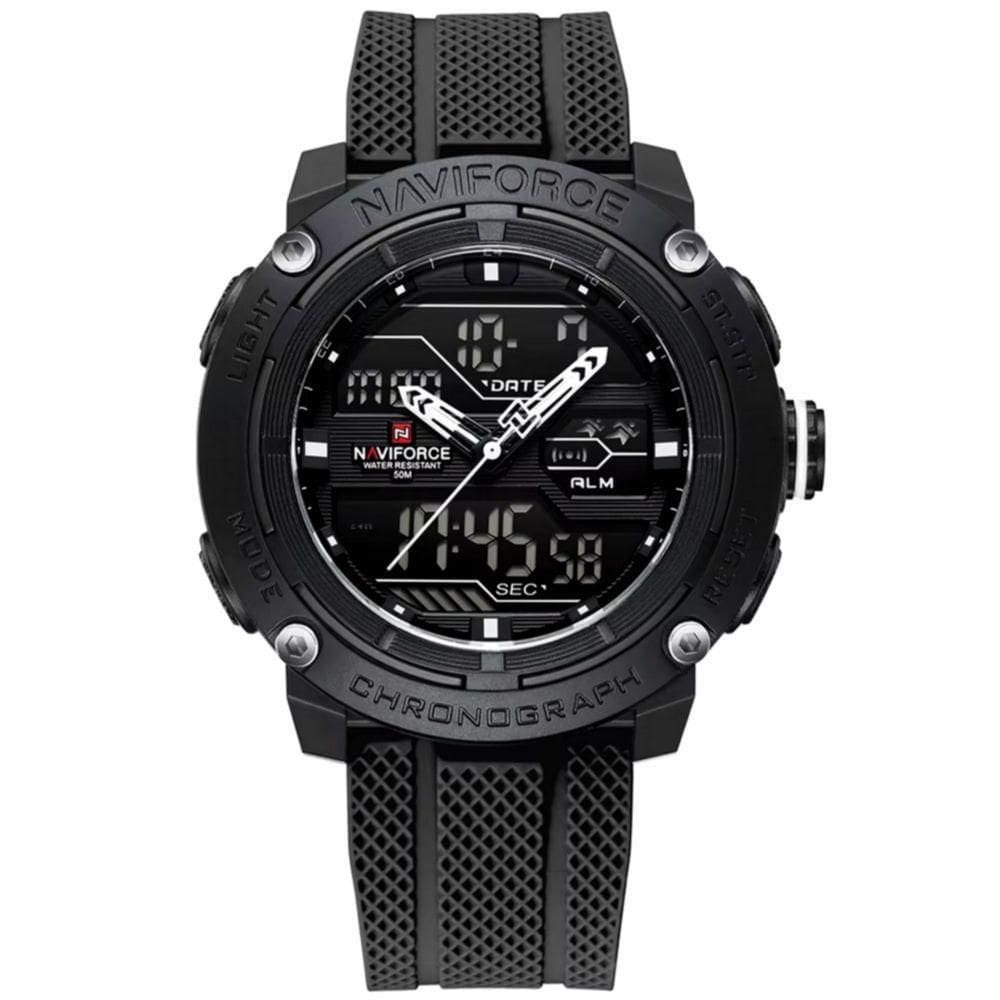 Relógio Esportivo Masculino Dupla Exibição De Quartzo Pulseira Silicone 5atm À Prova Da Água Preto