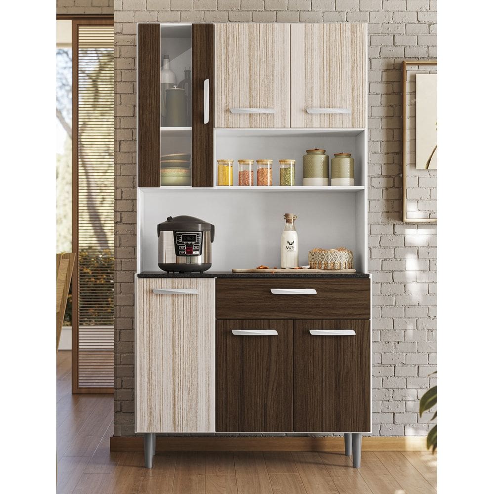 Kit de Cozinha Carol 91cm 6 Portas 1 Gaveta - Branco/Rovere/Amendoa Poliman