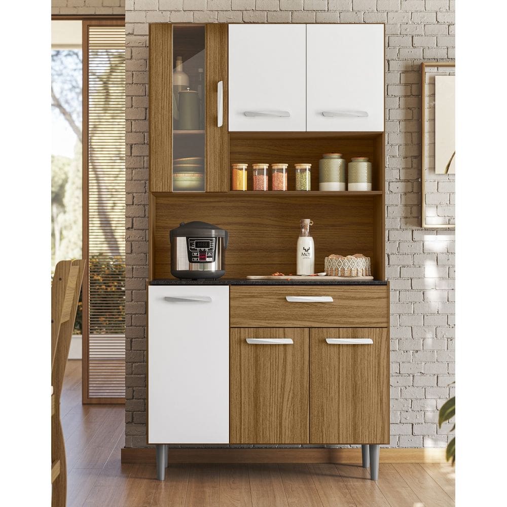 Kit de Cozinha Carol 91cm 6 Portas 1 Gaveta - Carvalho/Branco Poliman