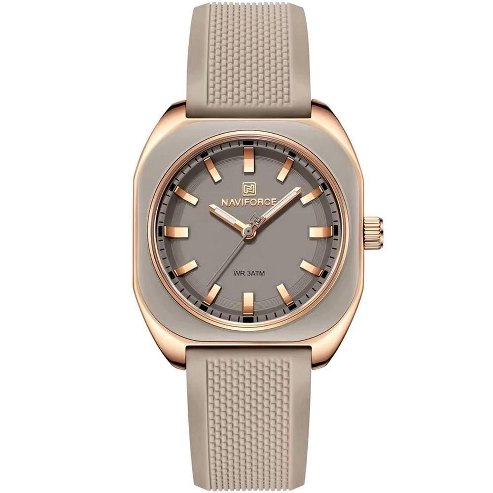 Relógio Feminino De Quartzo Casual Com Pulseira De Silicone Impermeavel 3atm Bege Cinza
