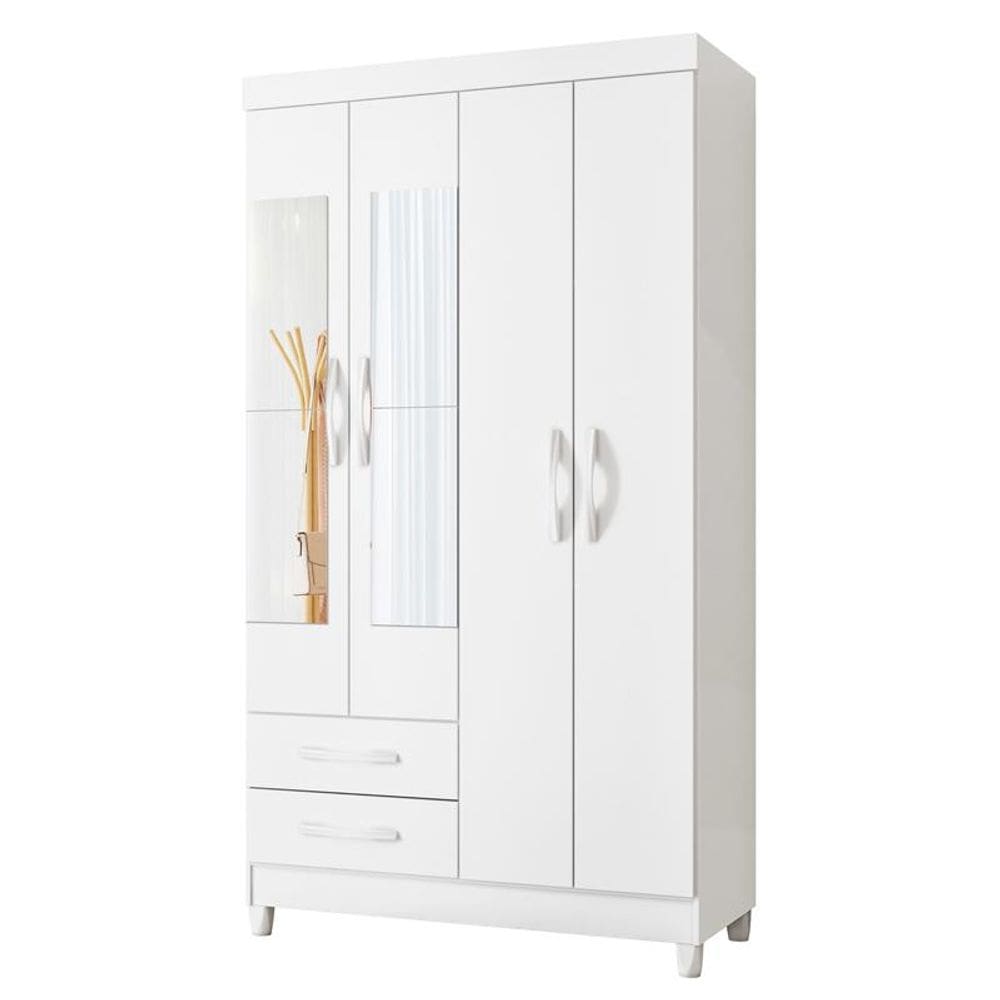 Guarda Roupa Âmbar 4 Portas com Espelho Quadriflex- Branco, Azul Matte, Rosa Matte,Titanium - ABZ