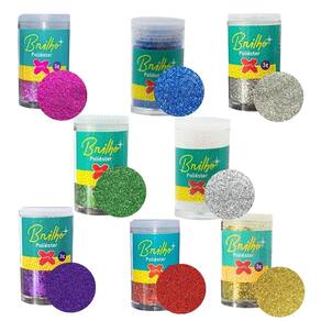 Kit 08 Potes de Glitter Escolar PVC Metálico Brilho Poliéster Pote 3g Make+ | Purpurina | Brilho em Pó | Neon | Unhas