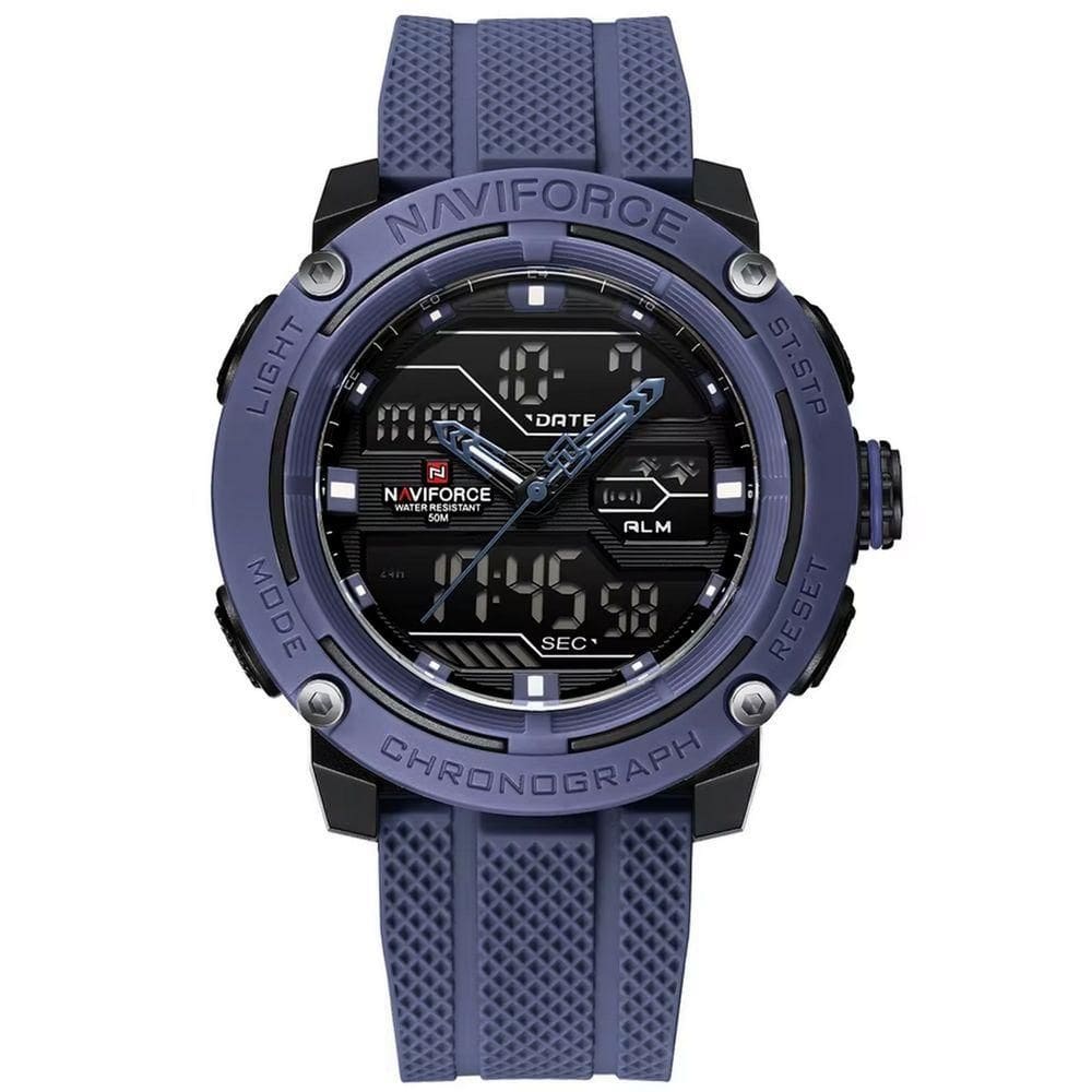 Relógio Esportivo Masculino Dupla Exibição De Quartzo Pulseira Silicone 5atm À Prova Da Água Azul Marinho