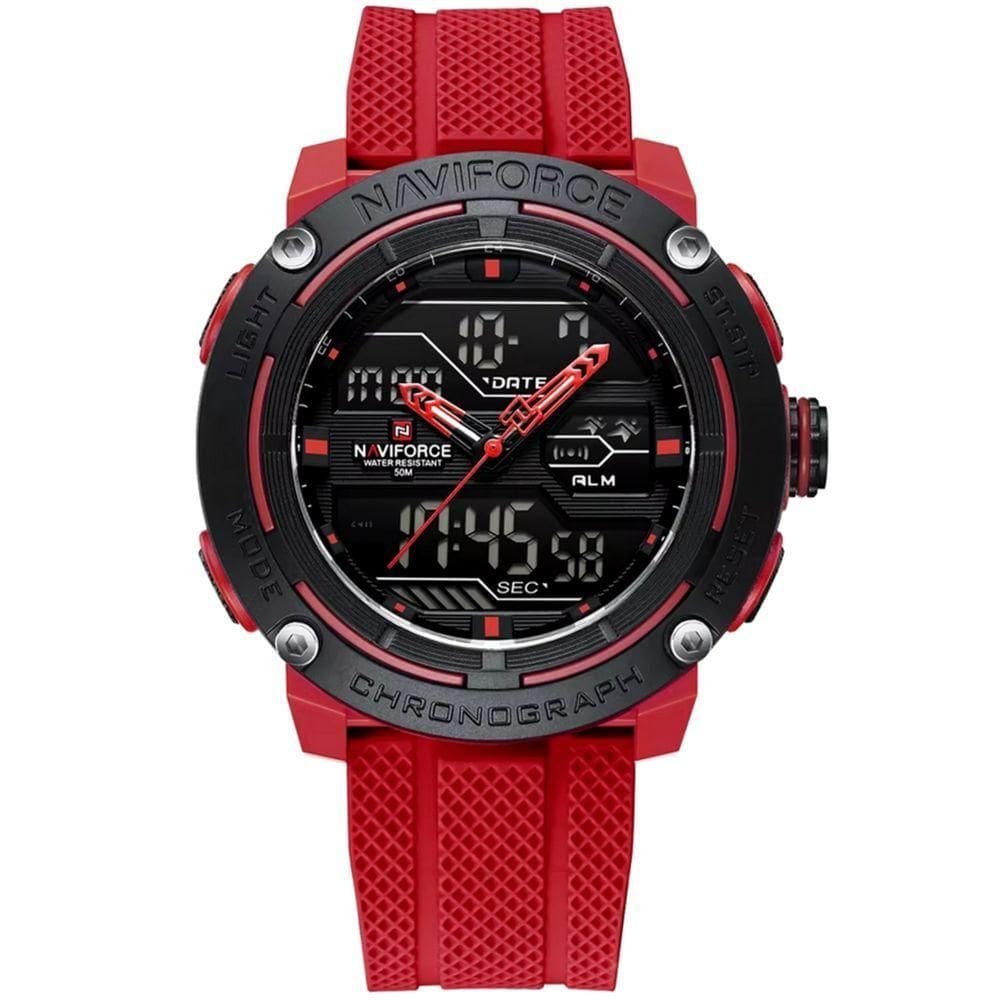 Relógio Esportivo Masculino Dupla Exibição De Quartzo Pulseira Silicone 5atm À Prova Da Água Vermelho