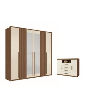 Kit Guarda Roupa 6 Portas Espelho e Cômoda Jack Jatoba Areia