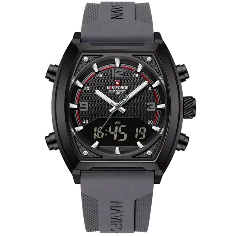 Relógio Digital Masculino Pulseira De Silicone Quartzo Tonneau Duplo Display Esportivo Cinza