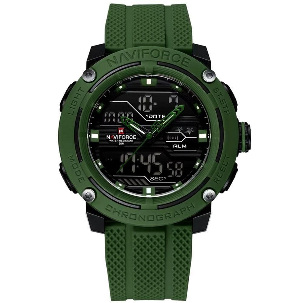 Relógio Esportivo Masculino Dupla Exibição De Quartzo Pulseira Silicone 5atm À Prova Da Água Verde
