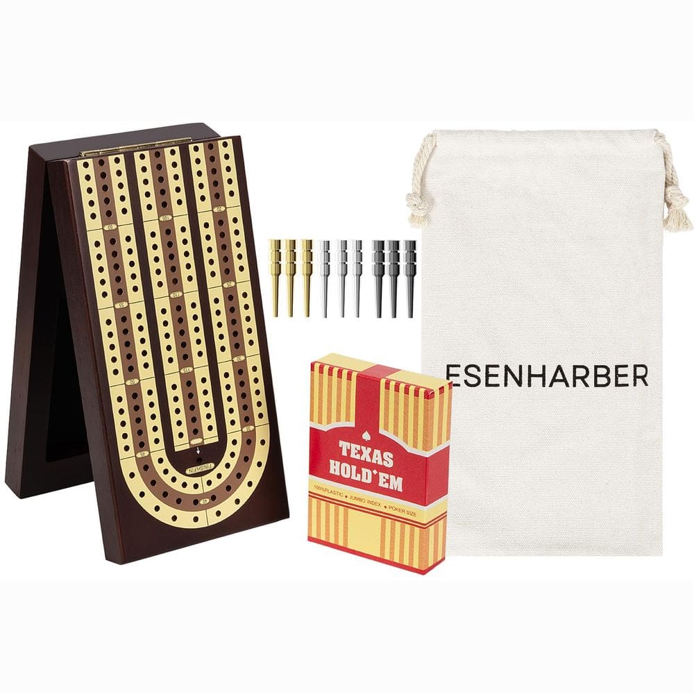 Conjunto de tábuas de cribbage ESENHARBER dobrável de madeira com 9 pinos