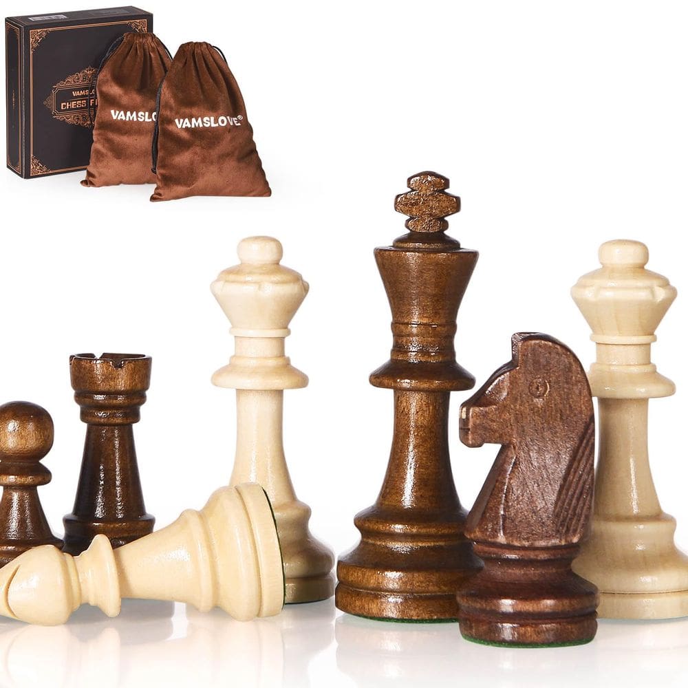 Peças de xadrez Vamslove Wooden Heavy Weighted 9,7 cm King