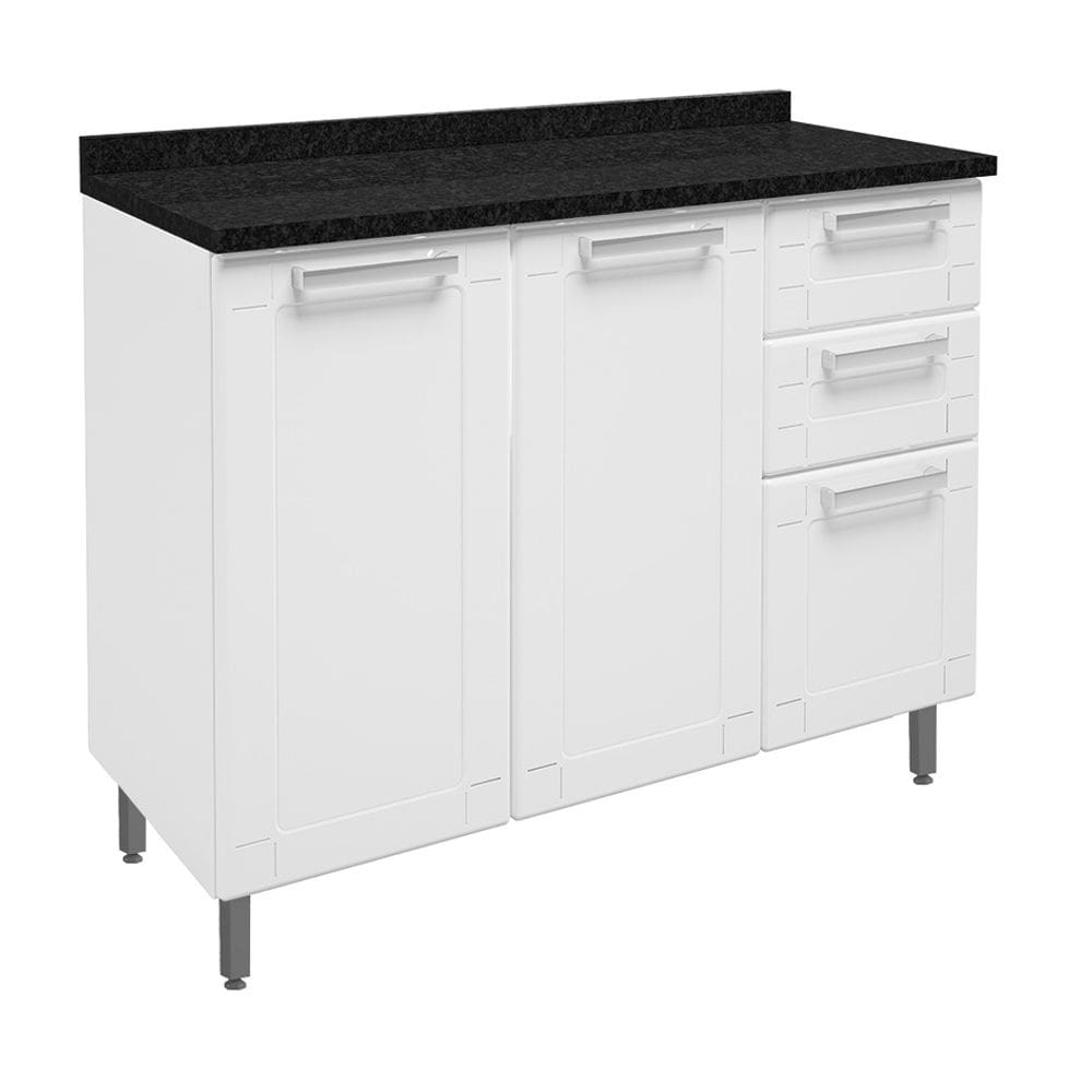 Gabinete Aço Cozinha Tampo Incluso 2 Gavetas 3 Portas 105 Cm -Apartamento-Bertolini