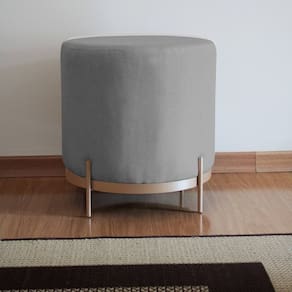 Puff Compacto Estofado Linho Base de Metal - Vibe Cinza