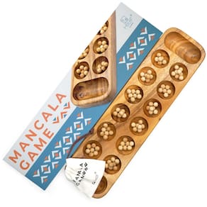 Jogo de tabuleiro Mancala BSIRI Wooden 72 Balls para família e crianças
