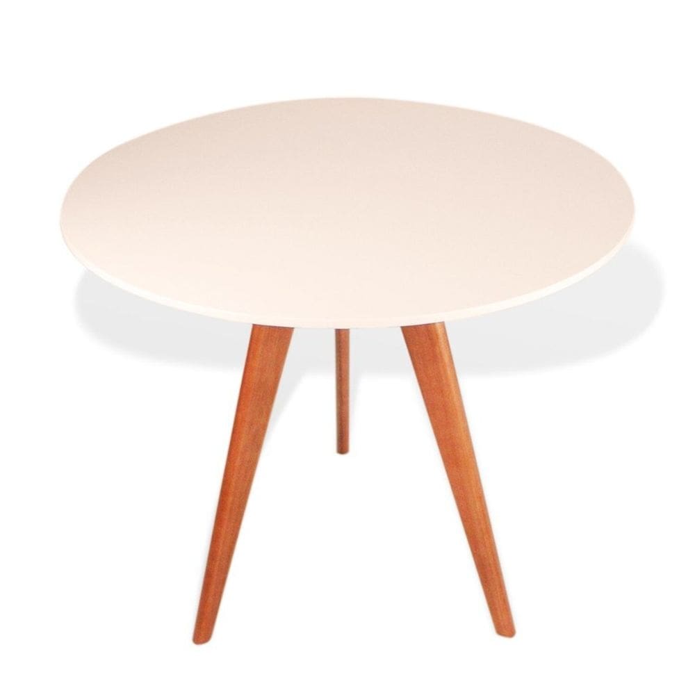 Mesa de Jantar Redonda Base Tripé em Madeira Maciça 80 cm Off-Withe