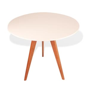 Mesa de Jantar Redonda Base Tripé em Madeira Maciça 80 cm Off-Withe