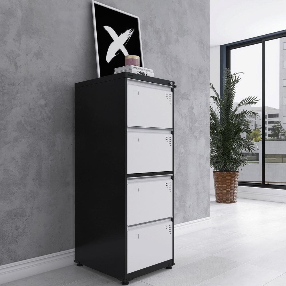 Gaveteiro Arquivo em Aço 4 Gavetas 136,2x47x57 cm Preto/Branco