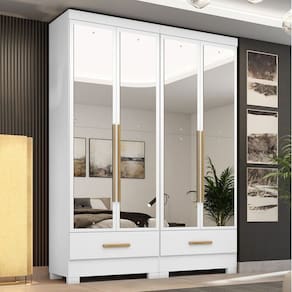 Quarto Modulado 2 Peças 4 Portas 2 Gavetas com Espelhos Smart Plus Espresso Móveis Branco