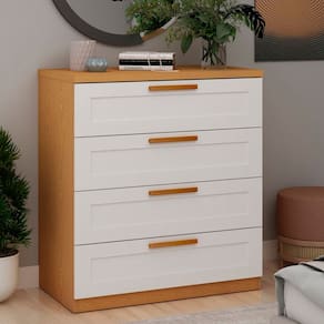 Cômoda 4 Gavetas Madri com Frentes Provençais 100% MDF Cinamomo/ Branco