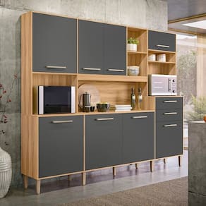 Armário De Cozinha 8 Portas e 2 Gavetas Hortelã Marrom/Cinza