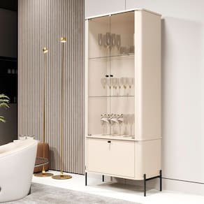 Cristaleira Tucupí Curva com Puxador e Pés em Metal Off White/Preto