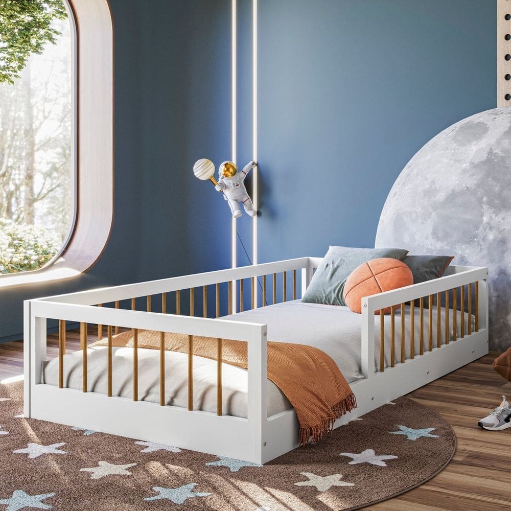 Cama Montessoriana Solteiro Ana 99x195x36cm Amadeirado/Branco