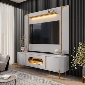 Painel Maresia e Rack Juquehy com Led Off-White/Cinamomo