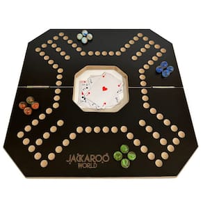 Jogo de tabuleiro Jackaroo 2-4 jogadores com tabuleiro de madeira e bolinhas de gude