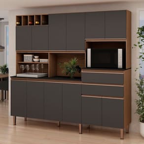 Cozinha Compacta Malbec 12 Portas 100% MDF com Tampo Ébano/Grafite Belga