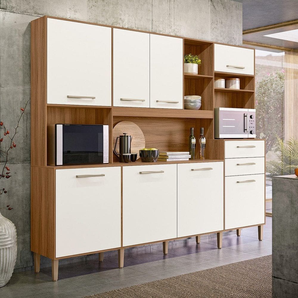Armário De Cozinha 8 Portas e 2 Gavetas Hortelã Ipe/ Off White