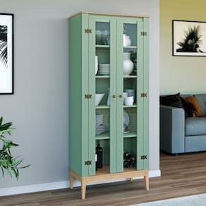 Cristaleira - Colonial 750cm x 1800cm x 410cm 2 Portas Mel / Oliva
